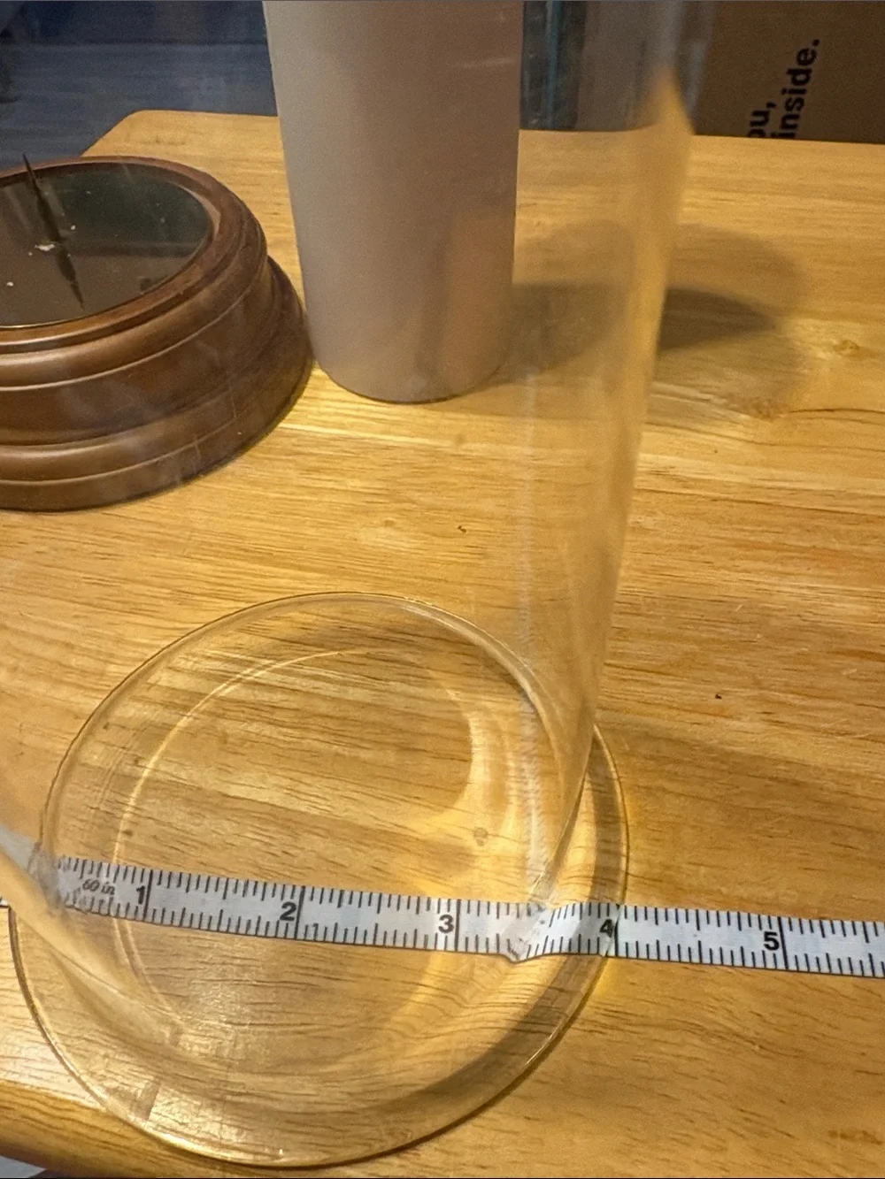 Wood Base Glass Hurricane with White Pillar Candle